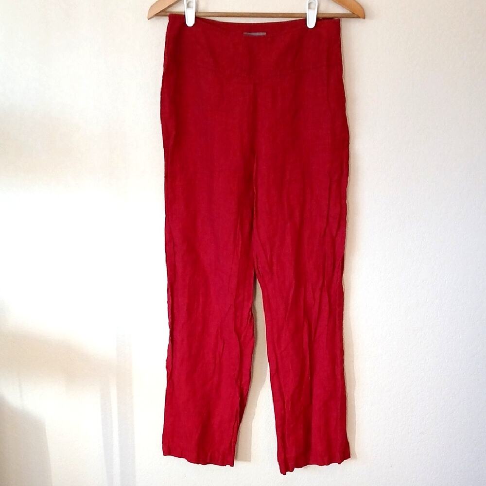 Kenar Red Linen Pull On Pants Side Zip Size 8
